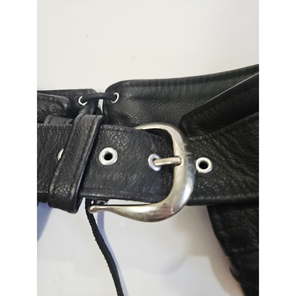 Vintage Harley Davidson Women's Black Leather Motorcycle Riding Chaps Size Small - Picture 9 of 13